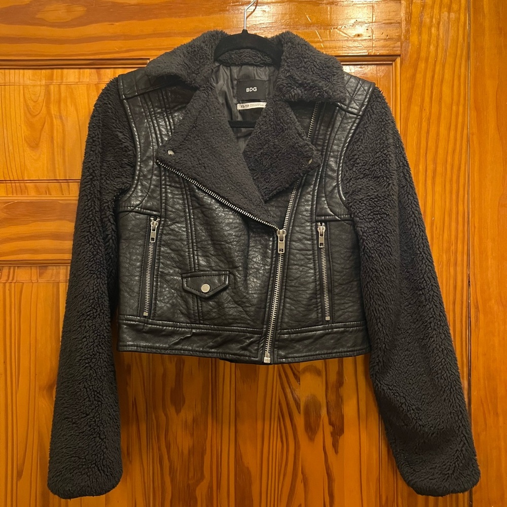 BDG Faux Leather jacket and teddy sleeves